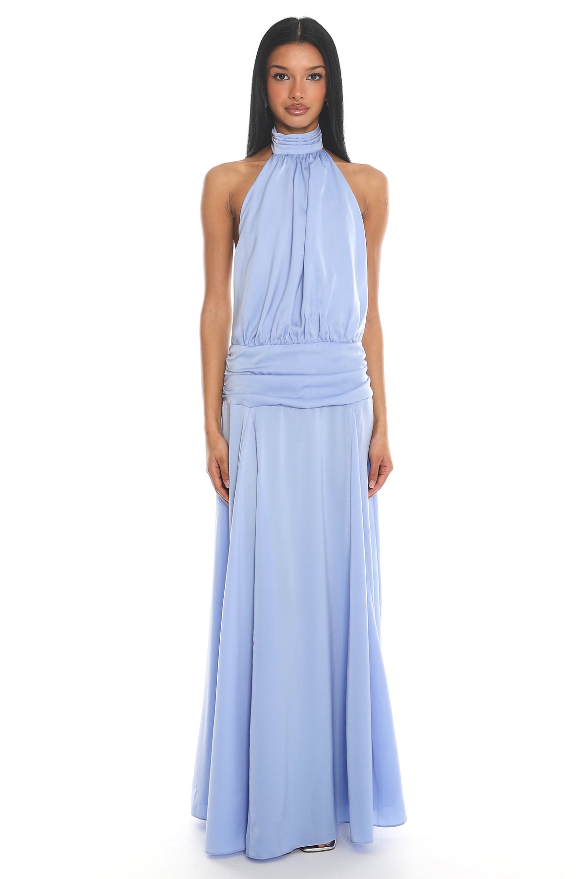 Celestial Wave Halter Maxi Dress Blue