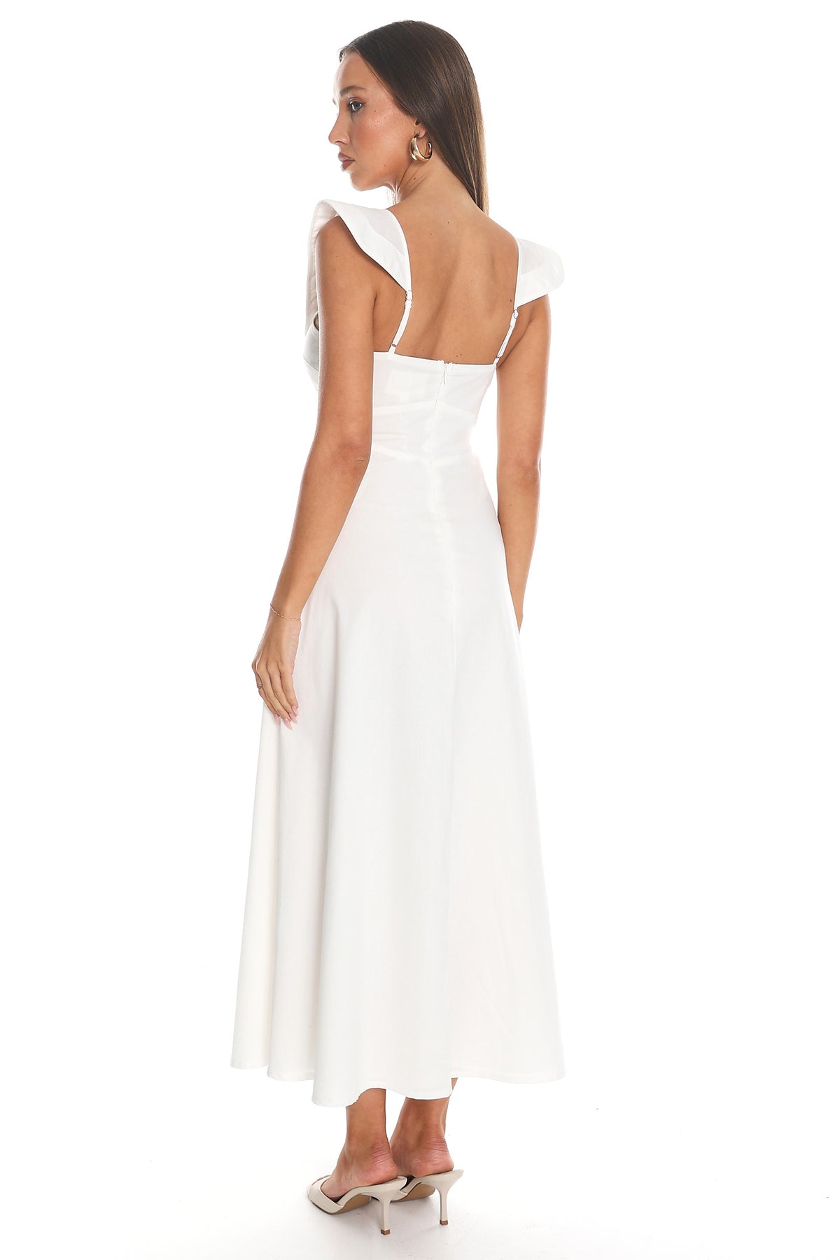 Arissa Ruffle Collar Midi Dress White