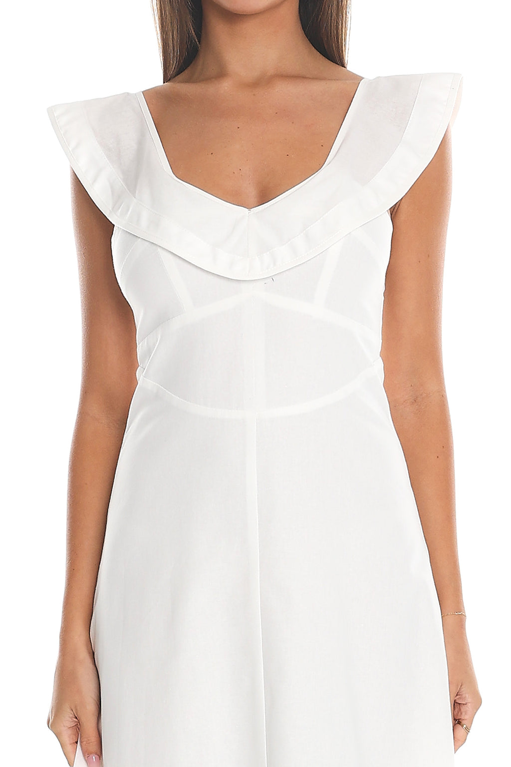 Arissa Ruffle Collar Midi Dress White