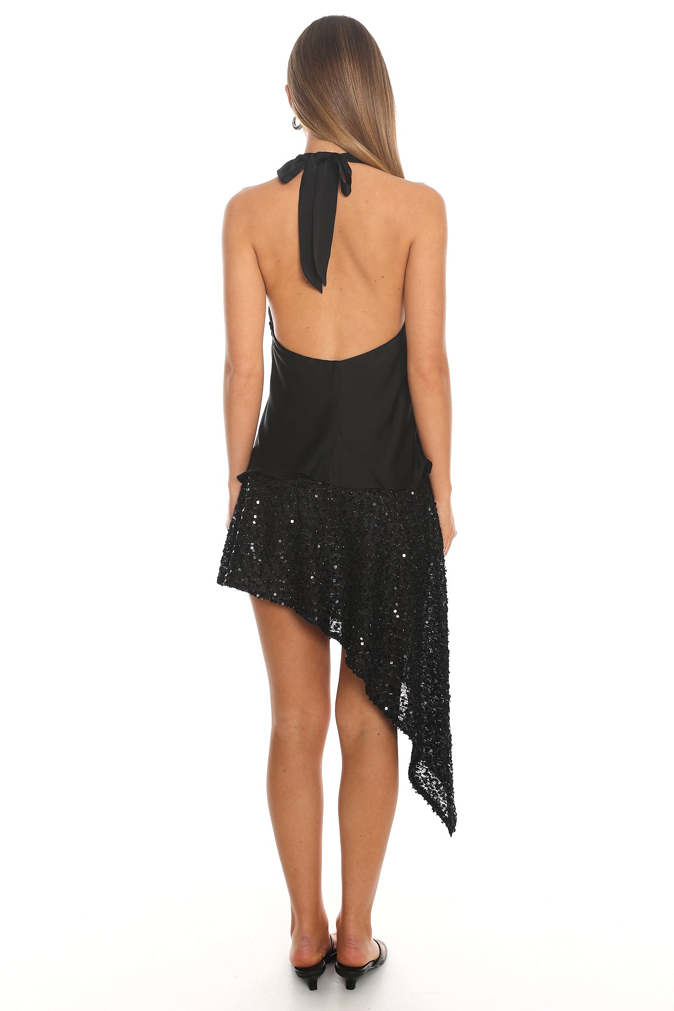 Quartz Cowl Halter Mini Dress Black