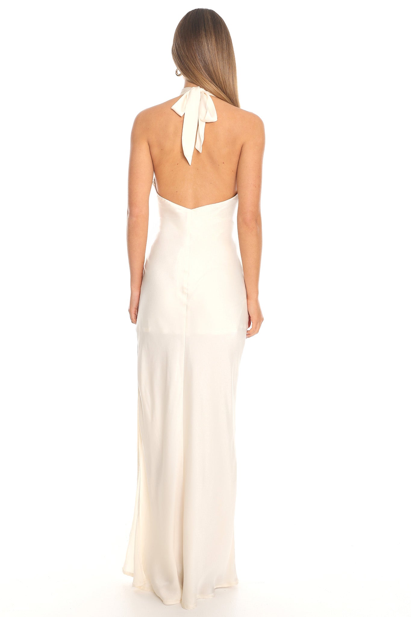 Opallite Silk Cowl Halter Maxi Dress Oyster