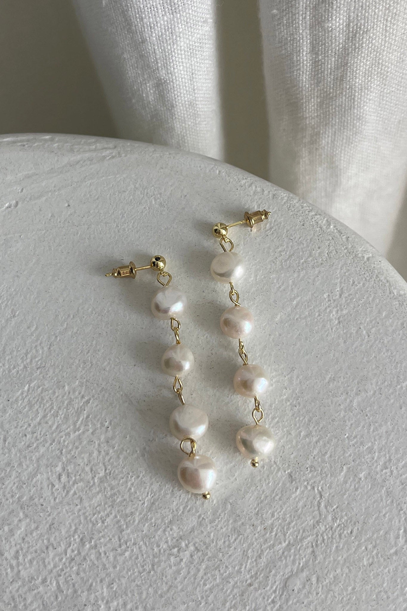 Maude Pearl Drop Chain Earrings Gold by Selfie Leslie Australia