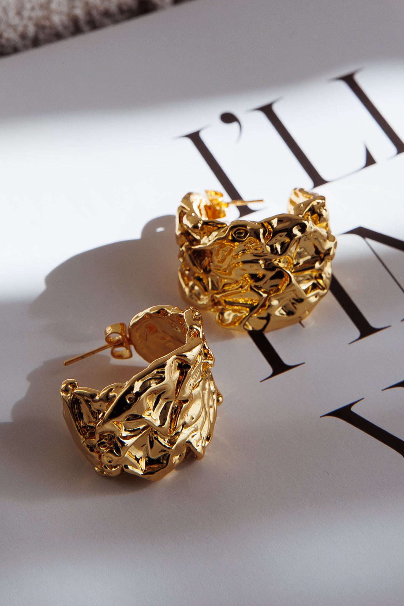 Ora Crinkle Foil Hoop Earrings Gold by Selfie Leslie Australia