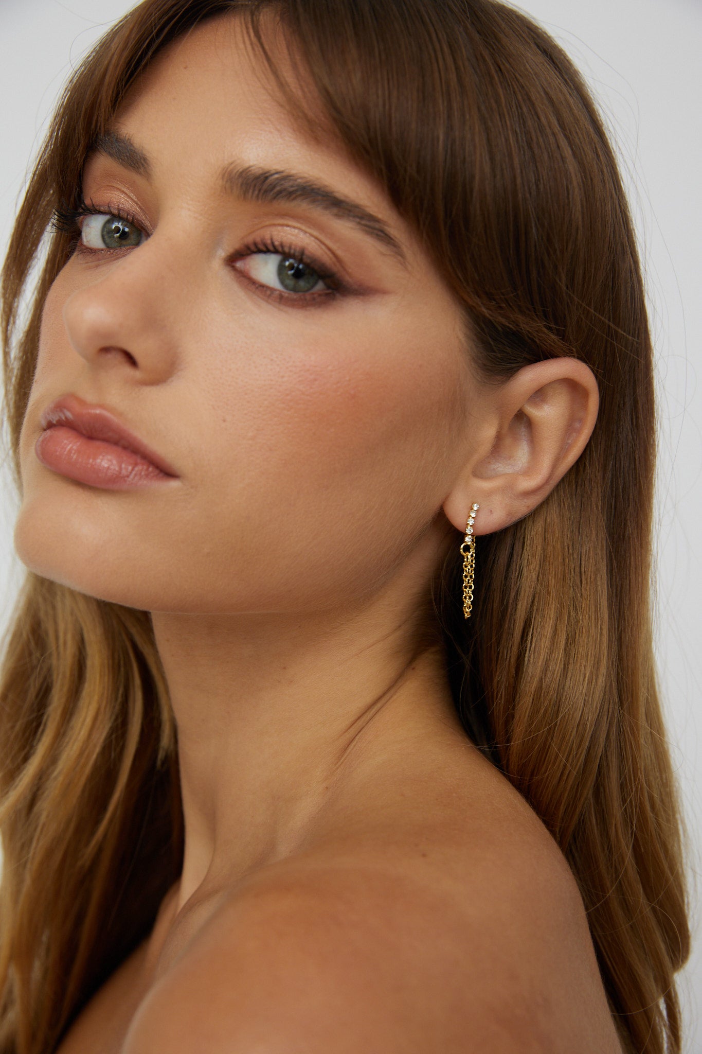 Audrina Chain Dangle Stud Earrings Gold by Selfie Leslie Australia