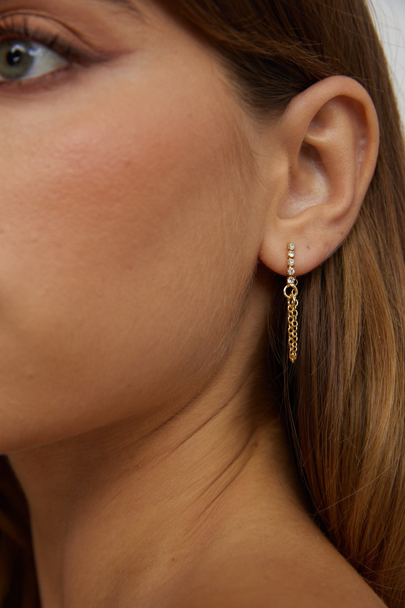 Audrina Chain Dangle Stud Earrings Gold by Selfie Leslie Australia