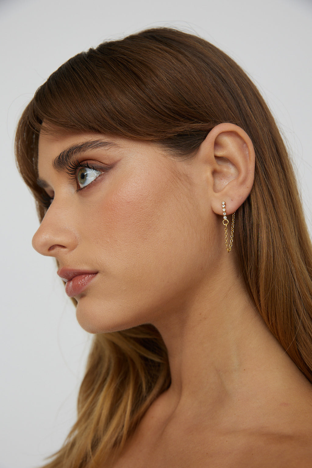 Audrina Chain Dangle Stud Earrings Gold by Selfie Leslie Australia