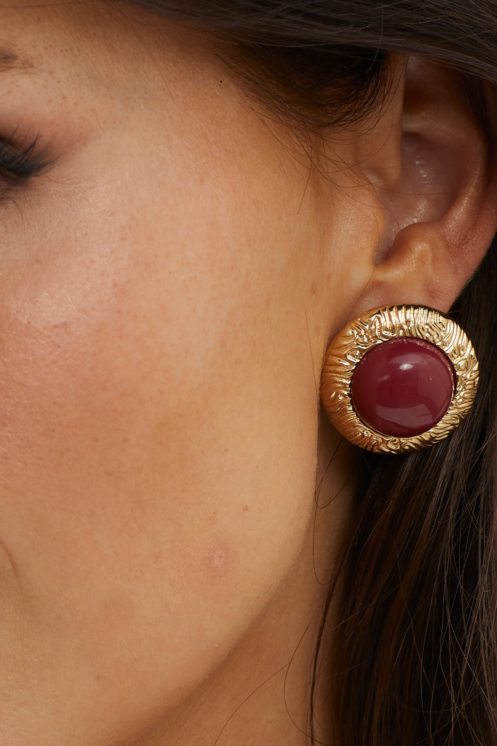 Misty Gold Dome Earrings Wine by Selfie Leslie Australia