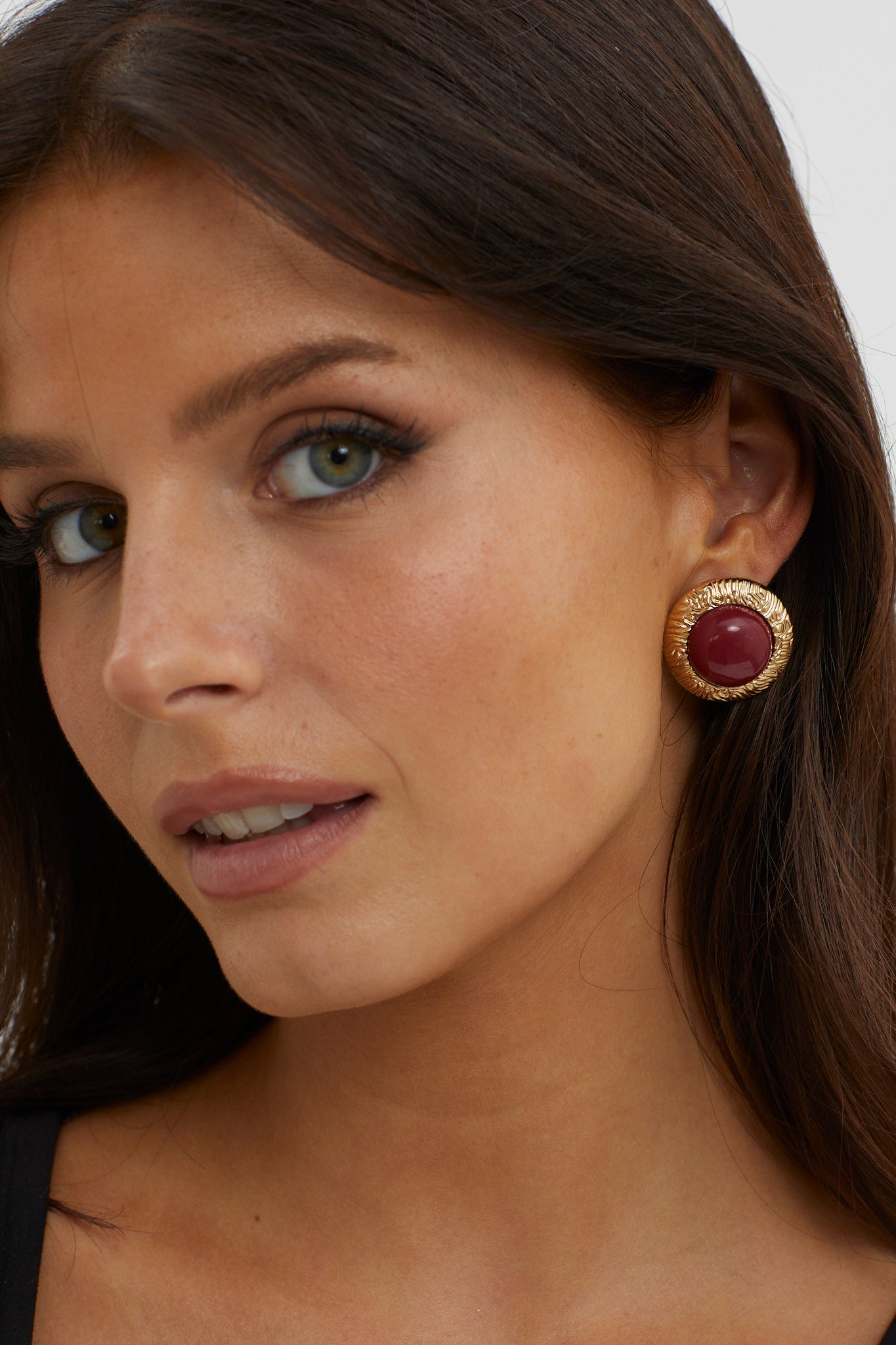 Misty Gold Dome Earrings Wine by Selfie Leslie Australia