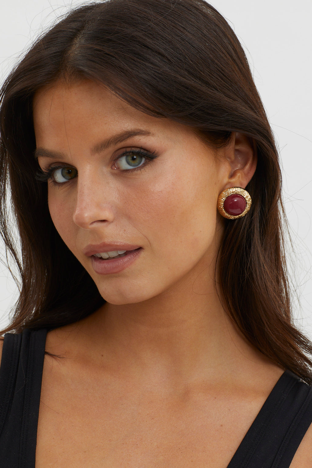 Misty Gold Dome Earrings Wine by Selfie Leslie Australia