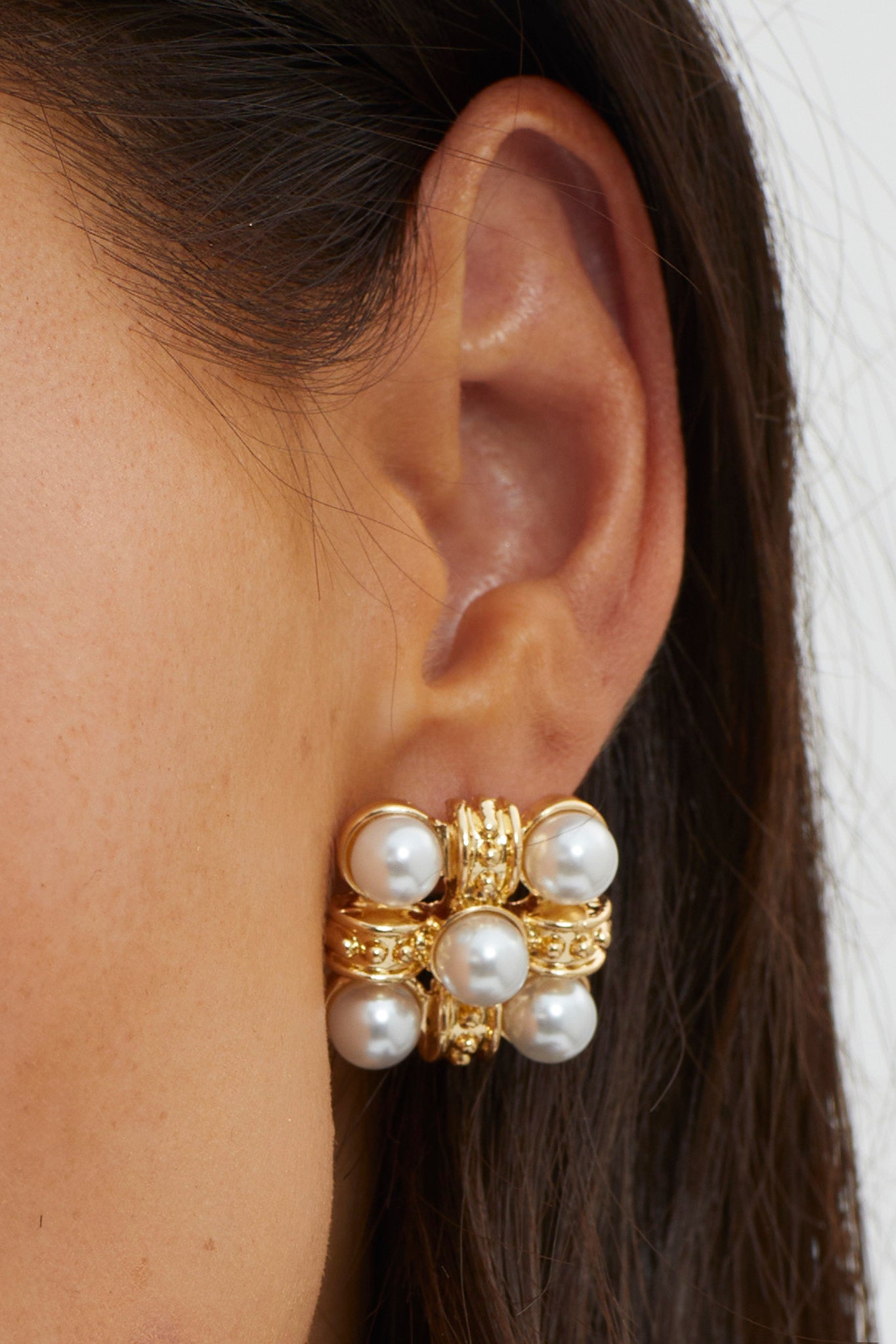 Montage Pearl Stud Earrings Gold by Selfie Leslie Australia