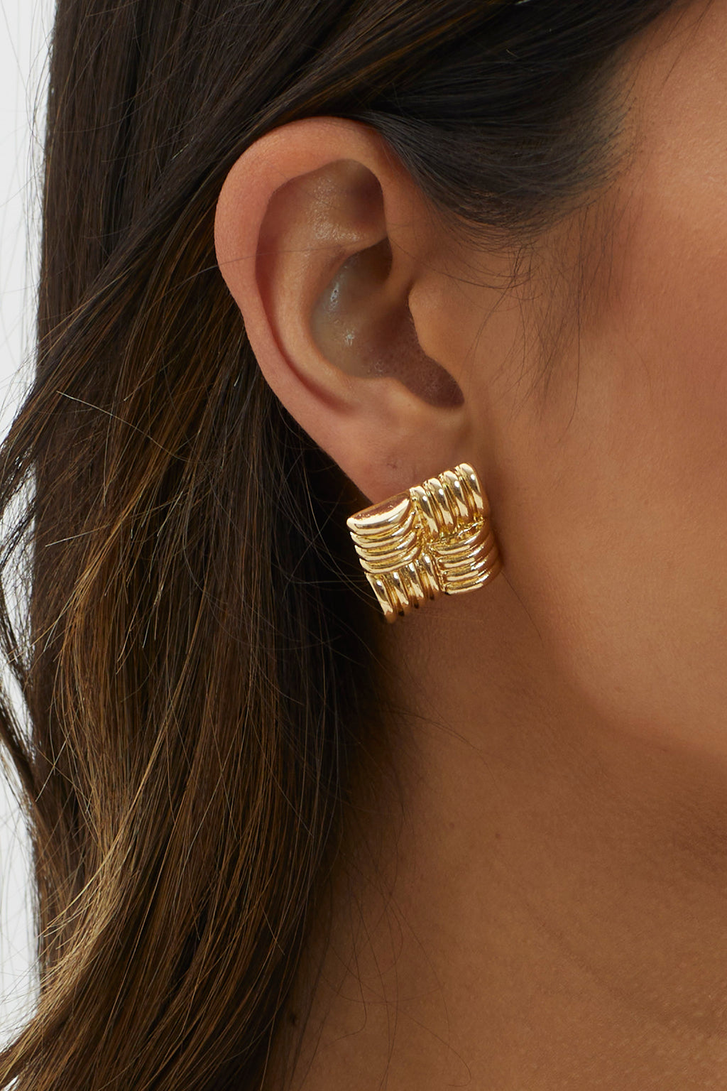 Manhattan Square Ribbed Earrings Gold by Selfie Leslie Australia
