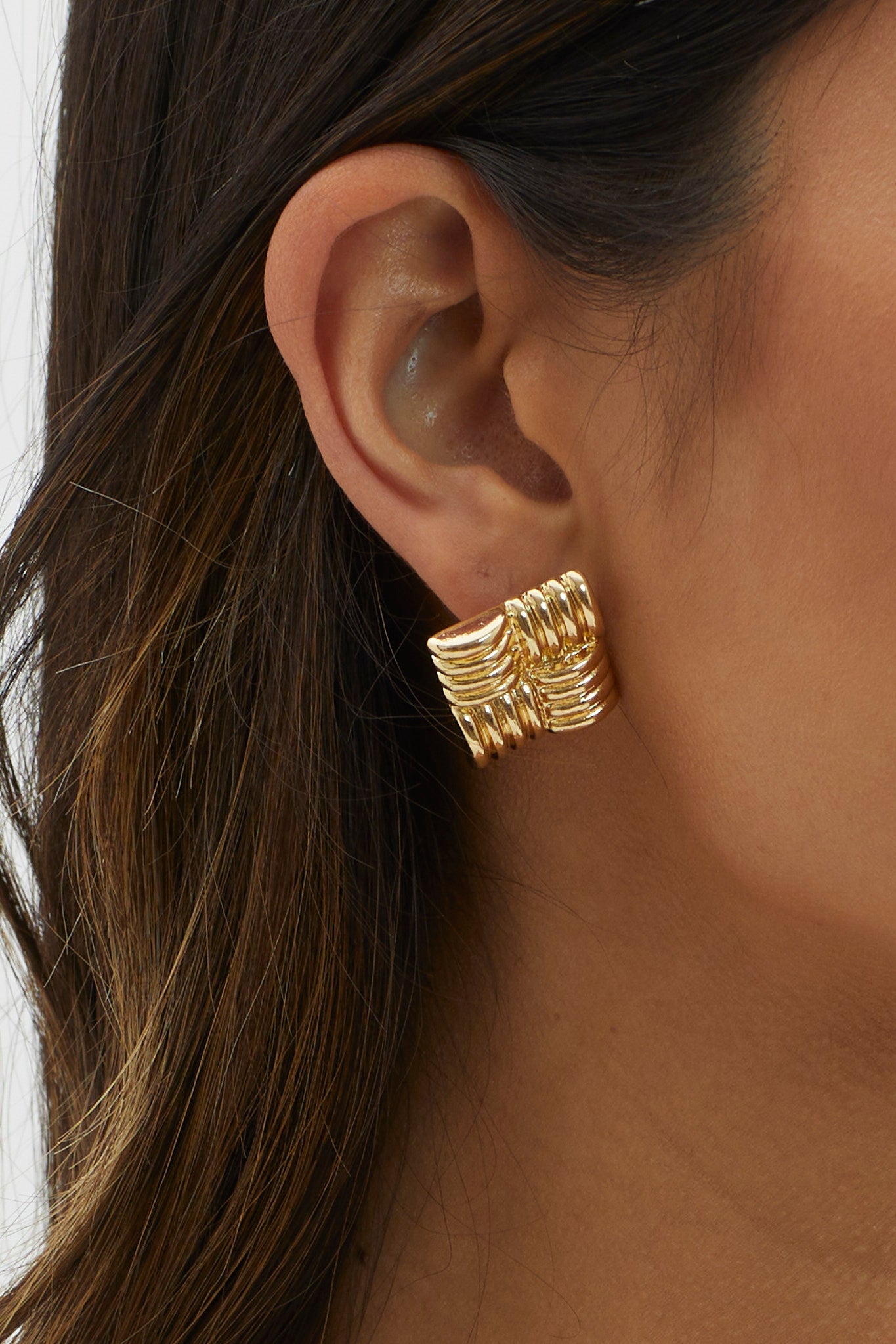 Manhattan Square Ribbed Earrings Gold by Selfie Leslie Australia