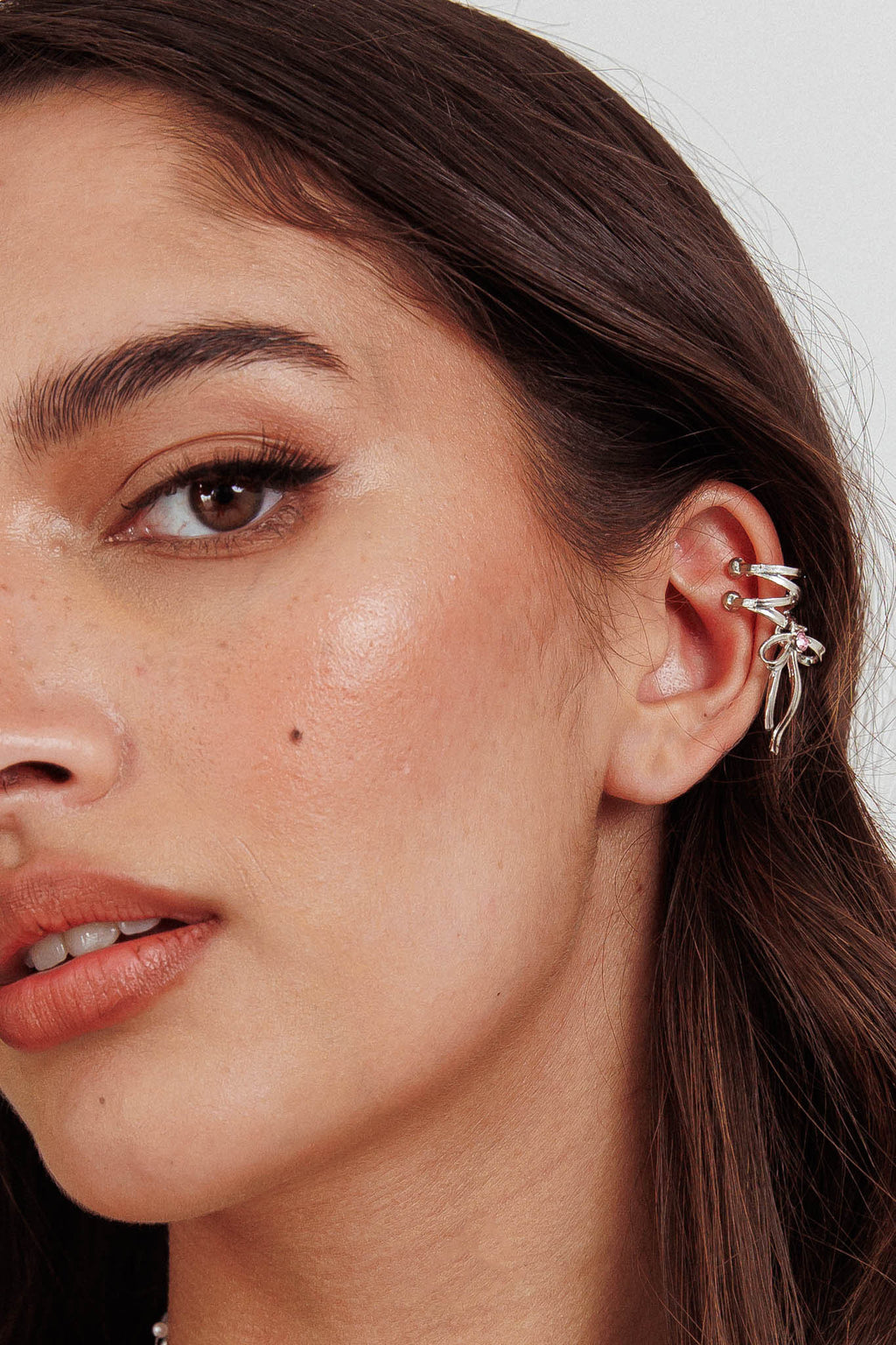 Soiree Rhinestone Bow Ear Cuff Silver by Selfie Leslie Australia