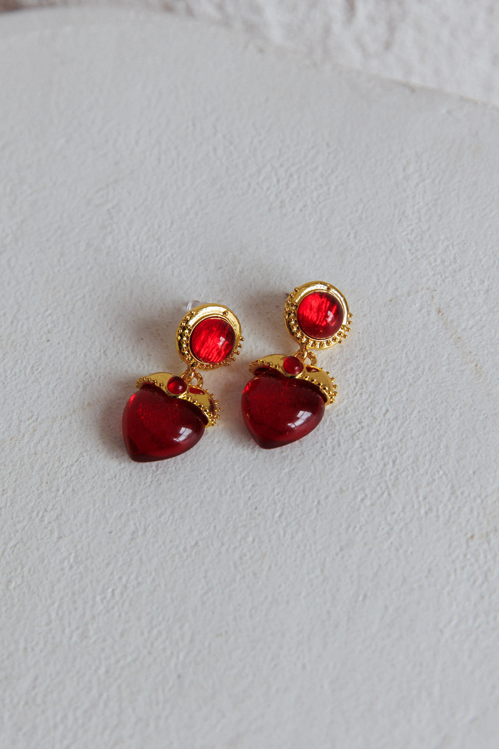 Raja Puffed Red Heart Earrings Gold by Selfie Leslie Australia