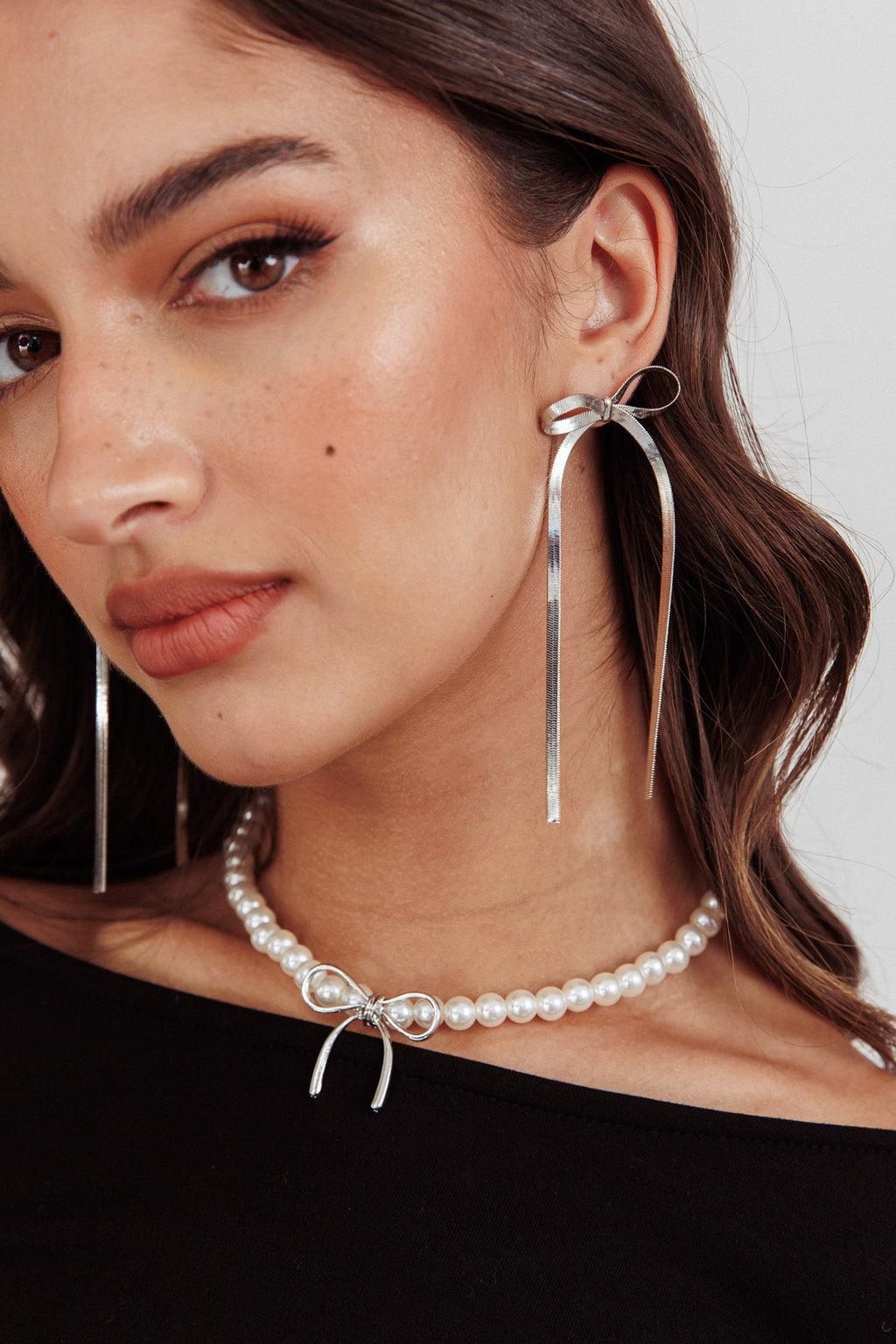 Macy Herringbone Bow Earrings Silver by Selfie Leslie Australia