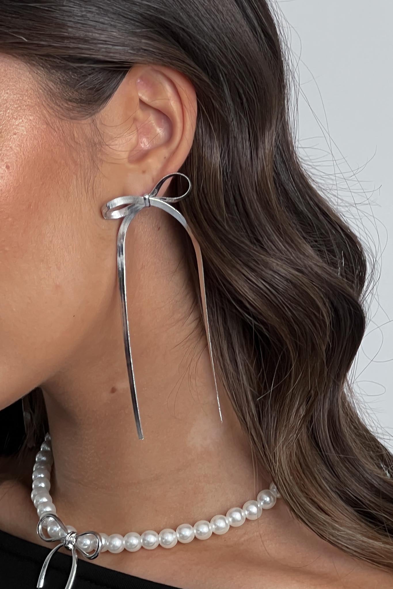 Macy Herringbone Bow Earrings Silver by Selfie Leslie Australia