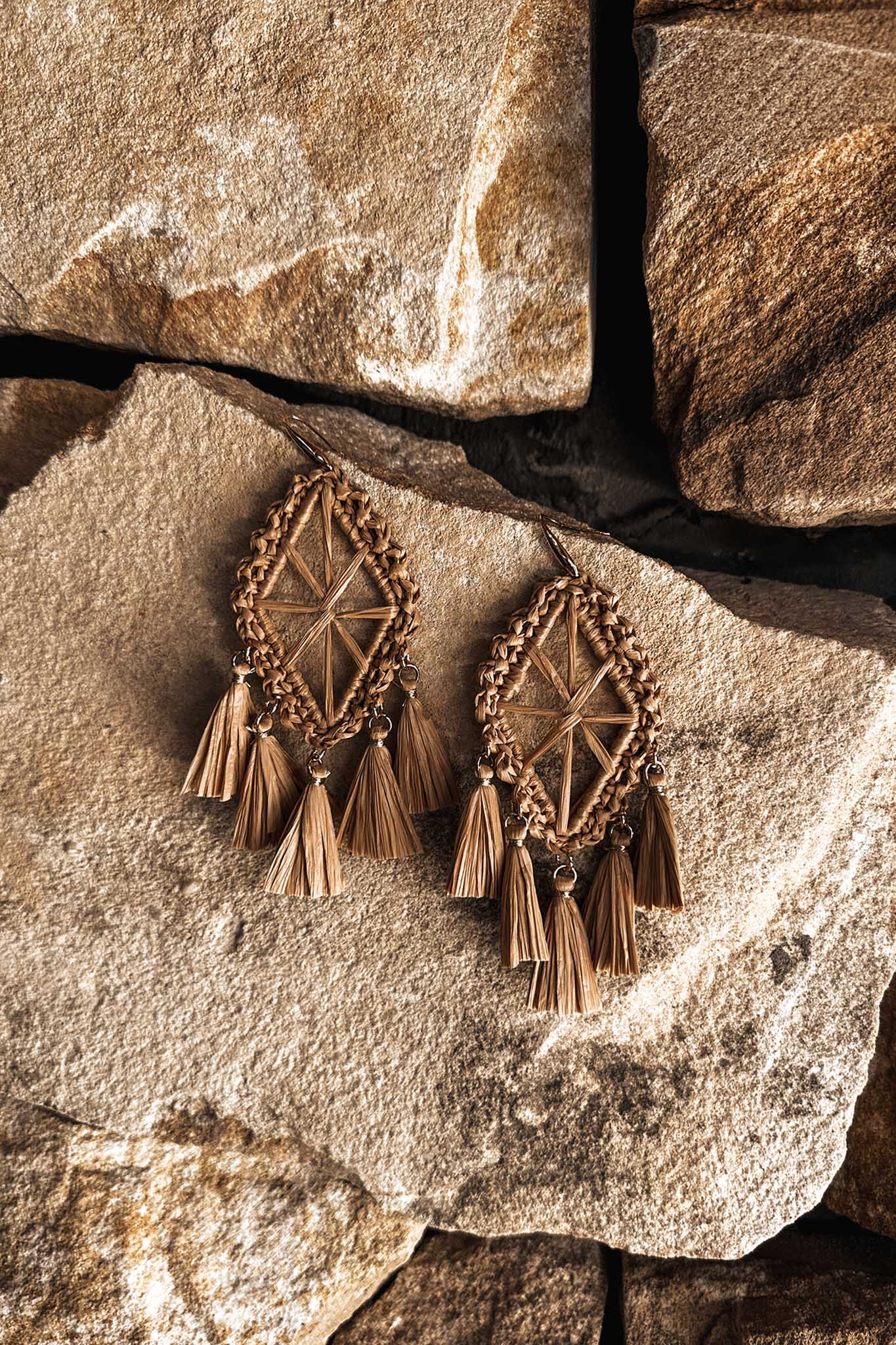 Immense Drop Woven Tassle Earrings Brown by Selfie Leslie Australia