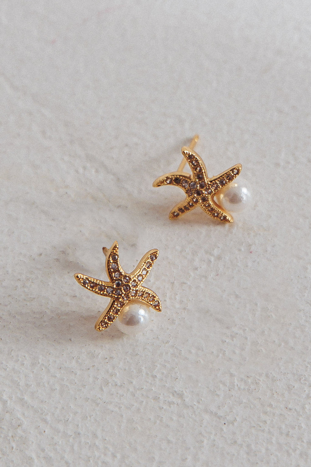 Ethereal Starfish With Pearl Stud Earrings Gold by Selfie Leslie Australia