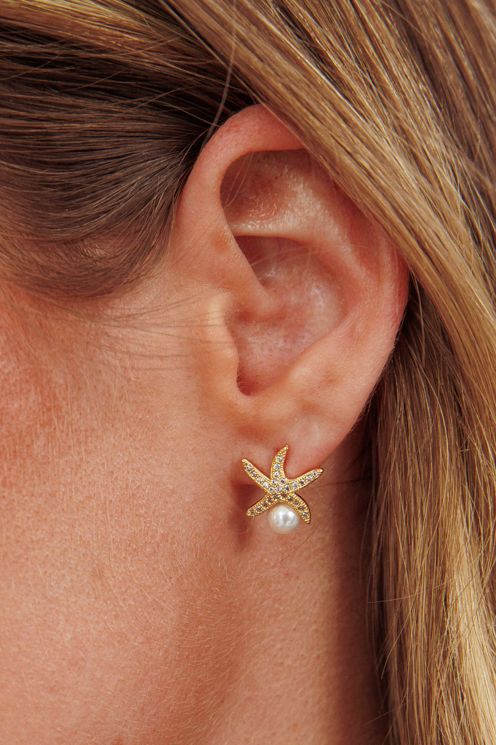 Ethereal Starfish With Pearl Stud Earrings Gold by Selfie Leslie Australia