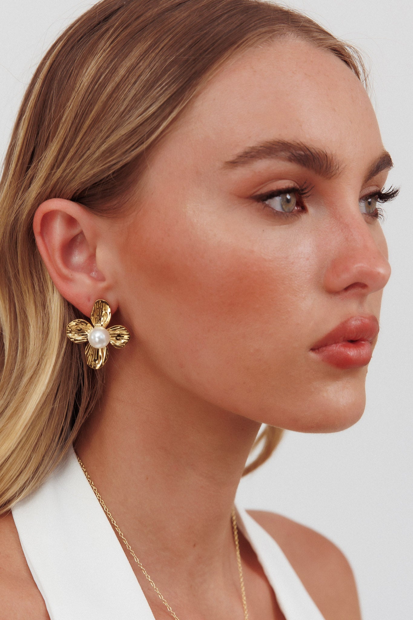 Avery Flower Pearl Earrings Gold by Selfie Leslie Australia