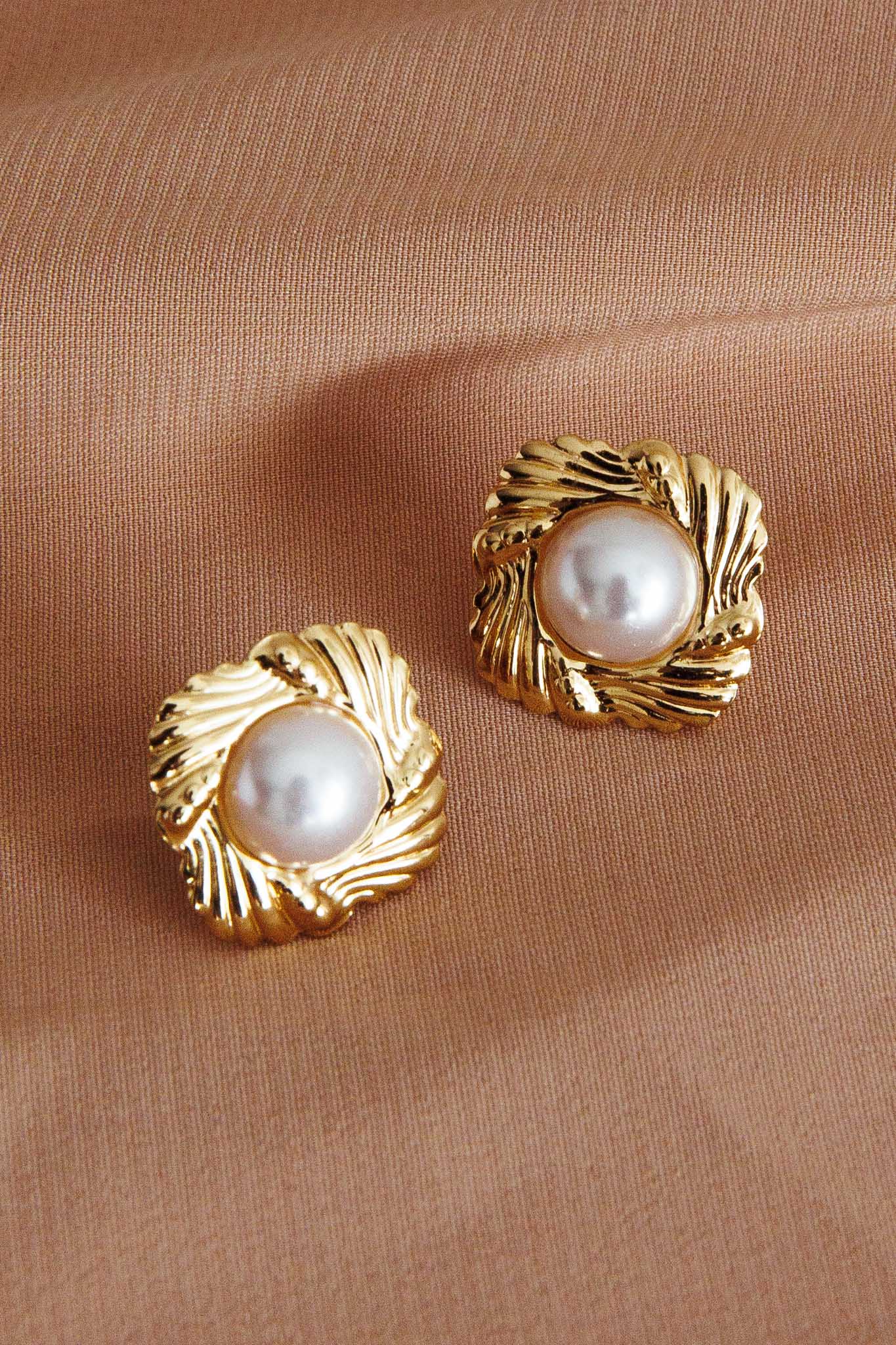 Diana Square Pearl Accent Earrings Gold by Selfie Leslie Australia