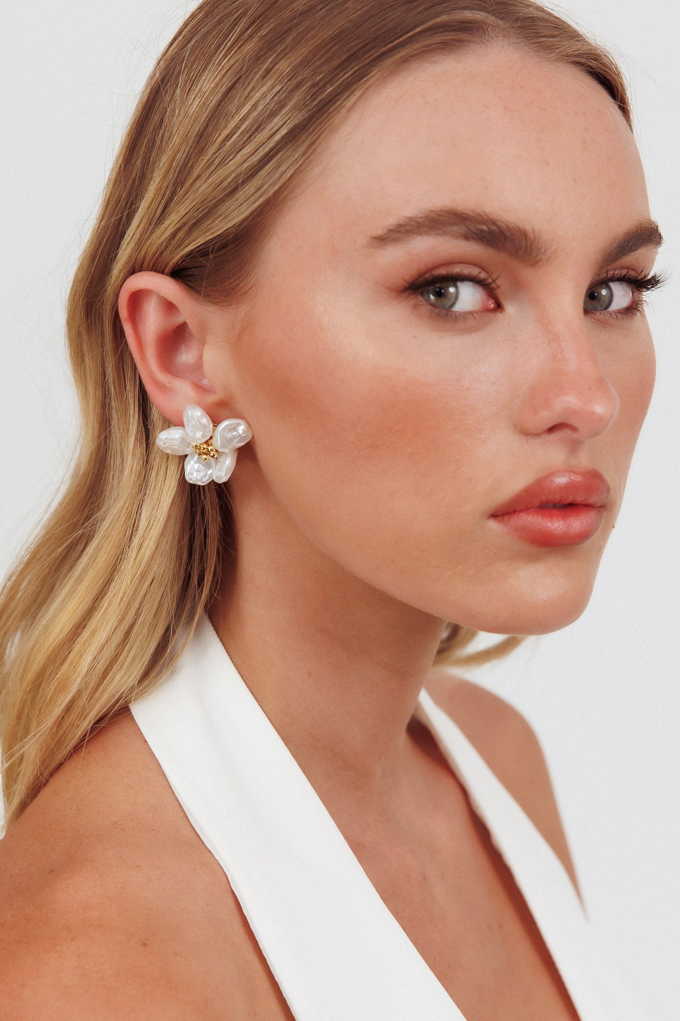 Lilleth Baroque Pearl Flower Earrings Gold by Selfie Leslie Australia