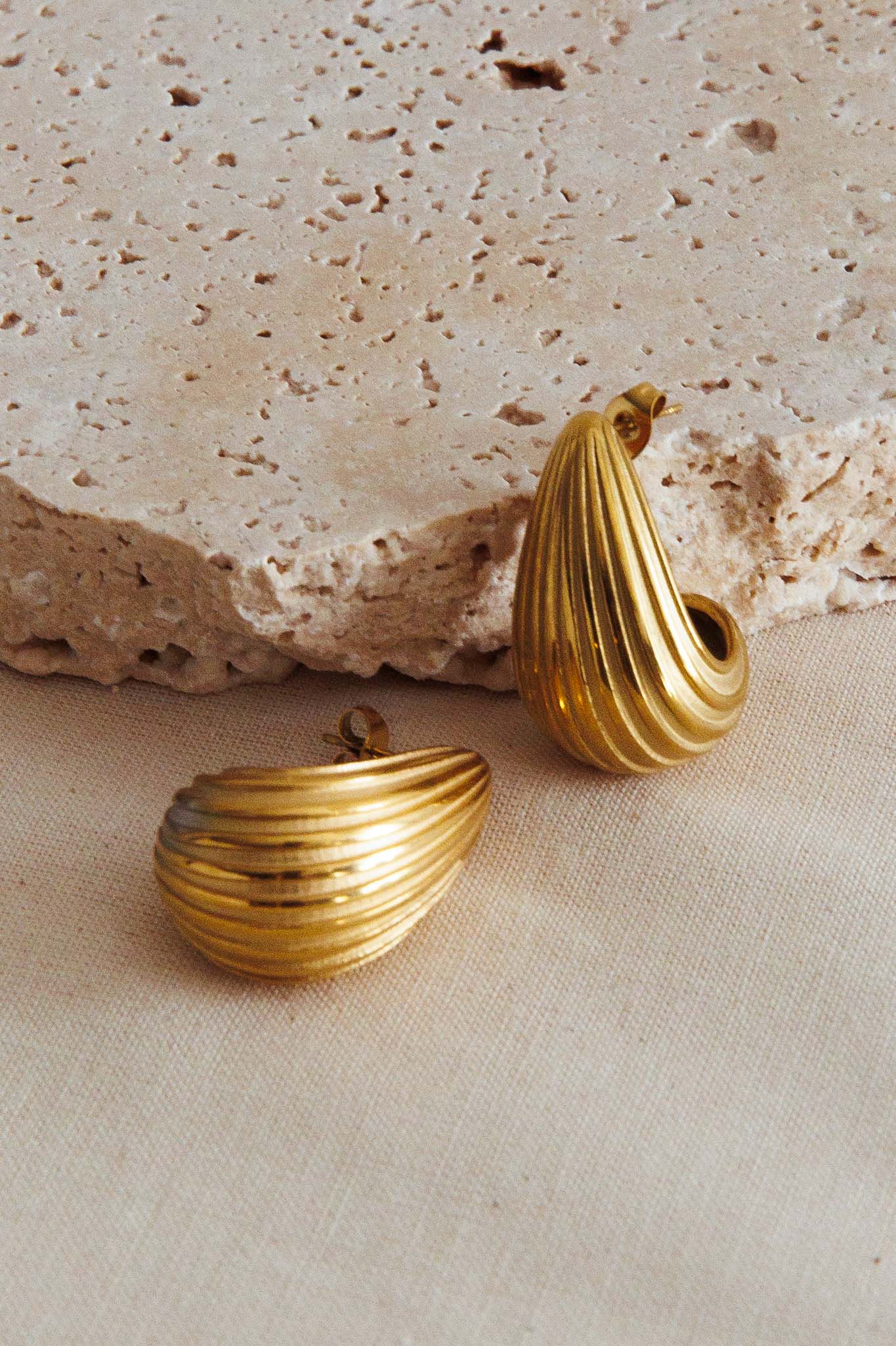 Melonie Striped Ridged Earrings Gold by Selfie Leslie Australia