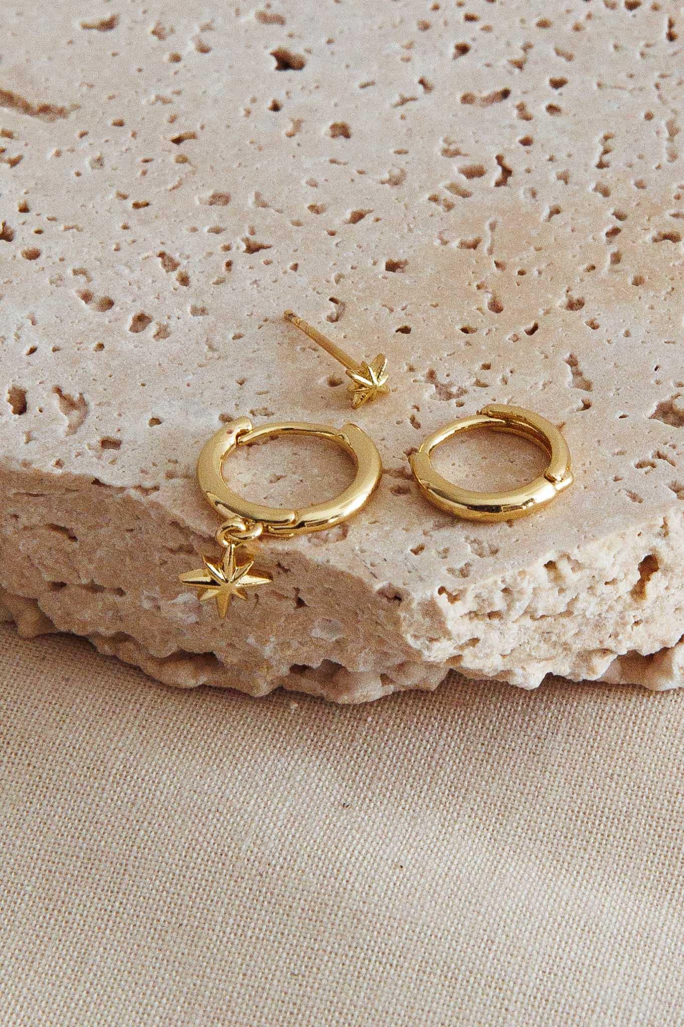 Star Burst Hoop Earrings Set Gold by Selfie Leslie Australia