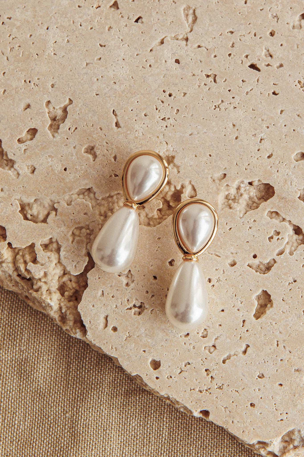 Elizabeth Droplet Earrings Gold Pearl by Selfie Leslie Australia