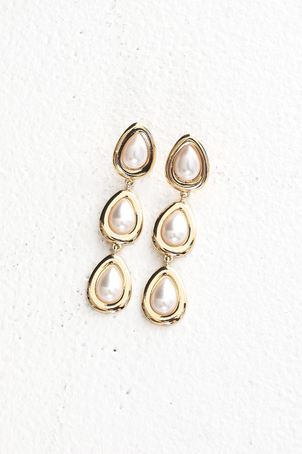 Marion Triple Droplet Earrings Gold Pearl by Selfie Leslie Australia