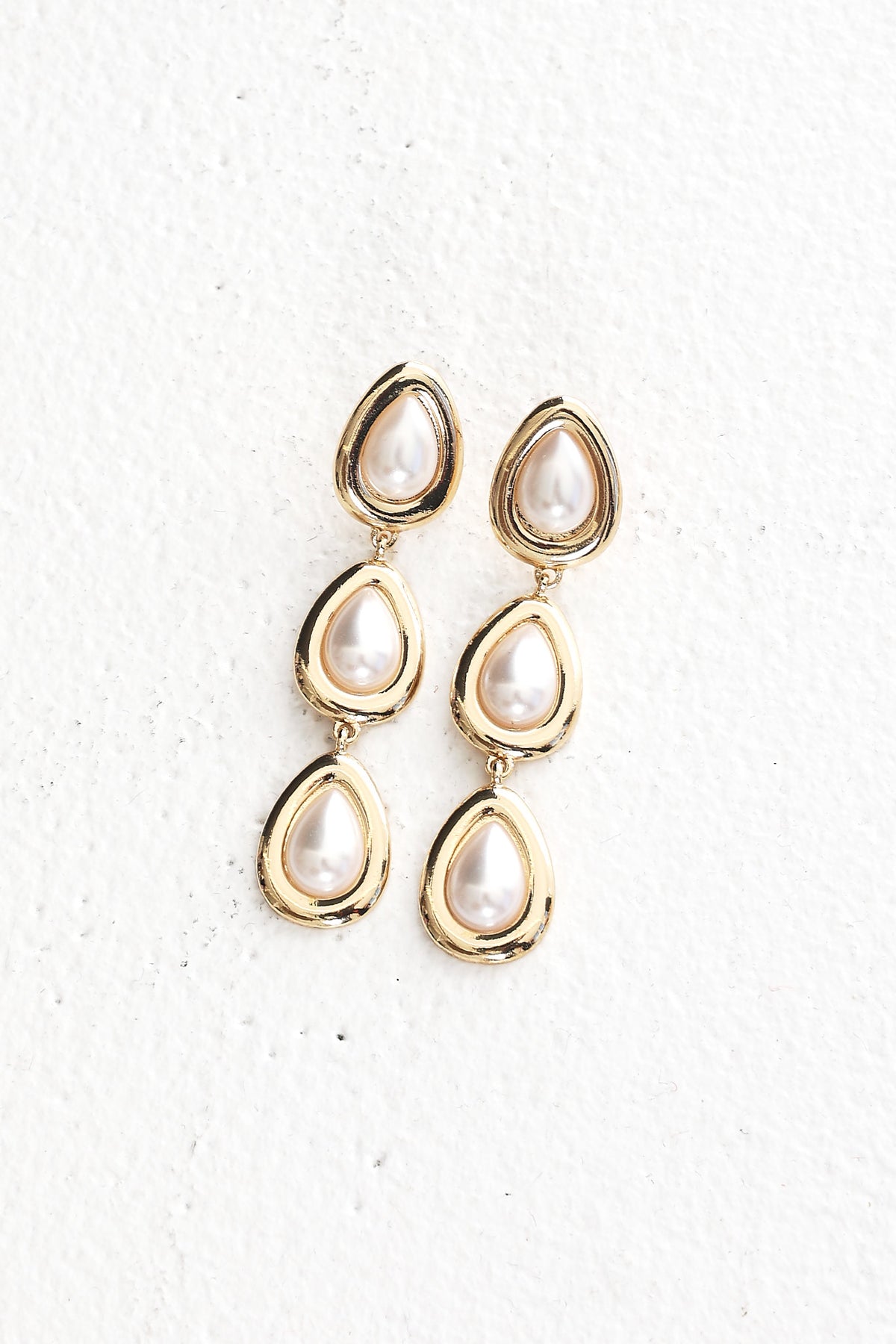 Marion Triple Droplet Earrings Gold Pearl by Selfie Leslie Australia