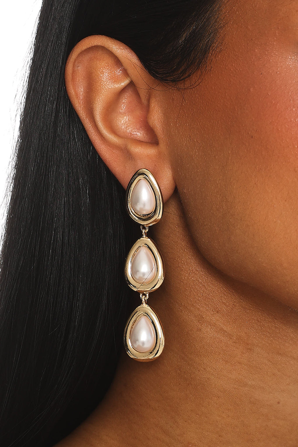 Marion Triple Droplet Earrings Gold Pearl by Selfie Leslie Australia