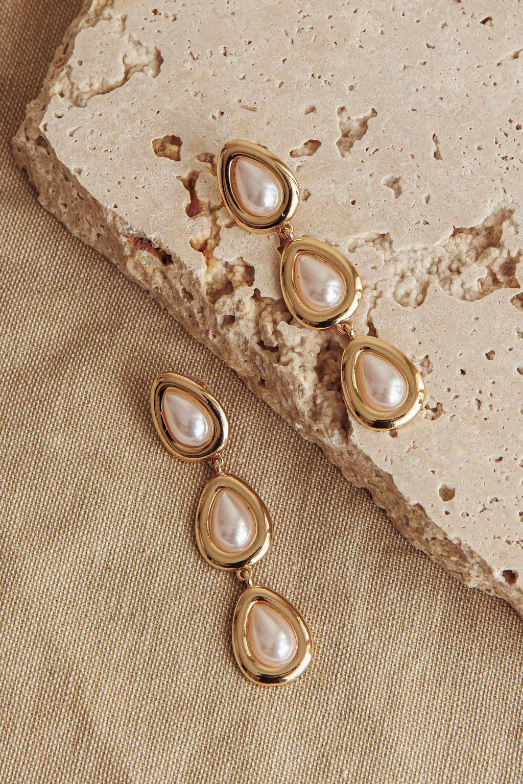Marion Triple Droplet Earrings Gold Pearl by Selfie Leslie Australia