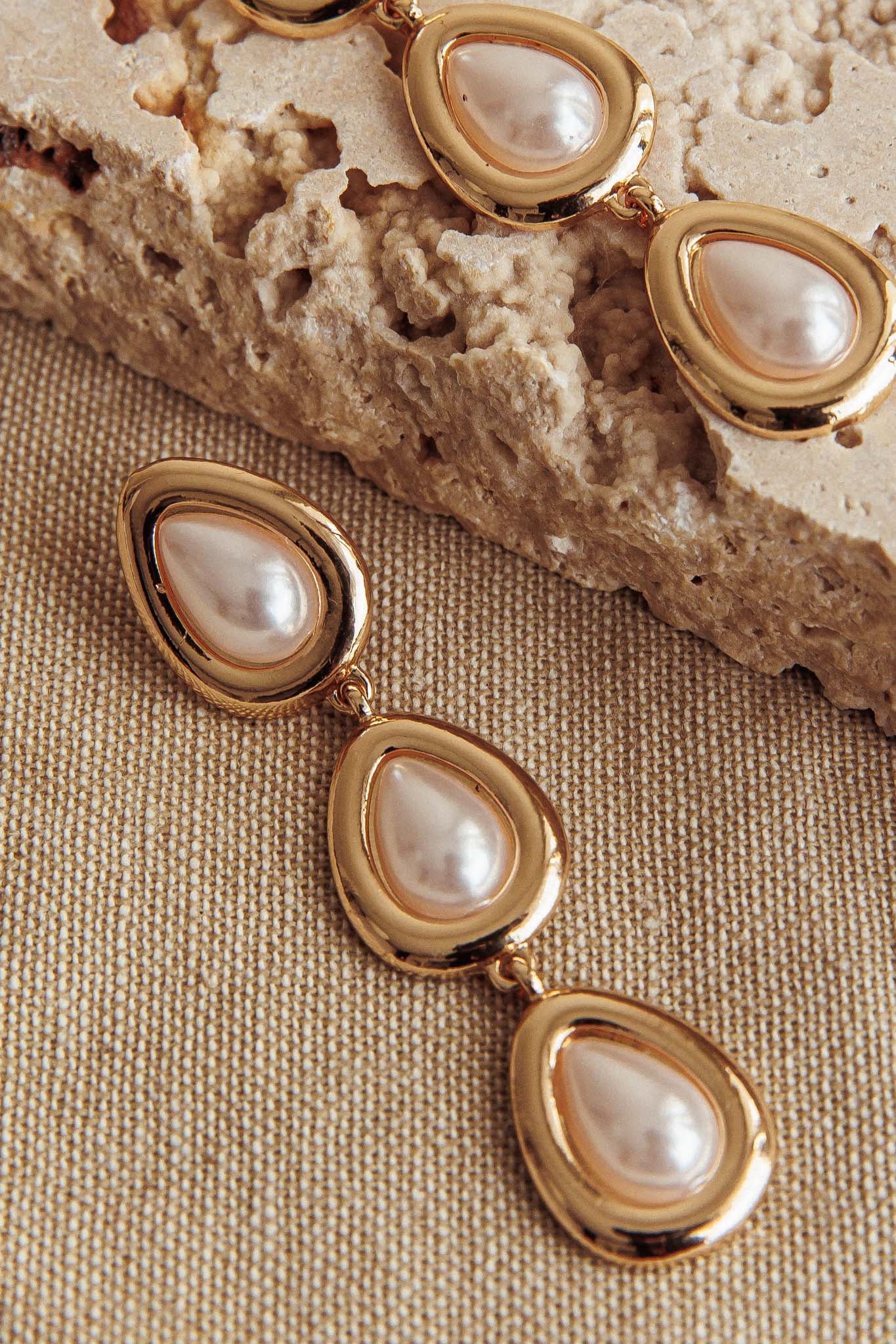 Marion Triple Droplet Earrings Gold Pearl by Selfie Leslie Australia