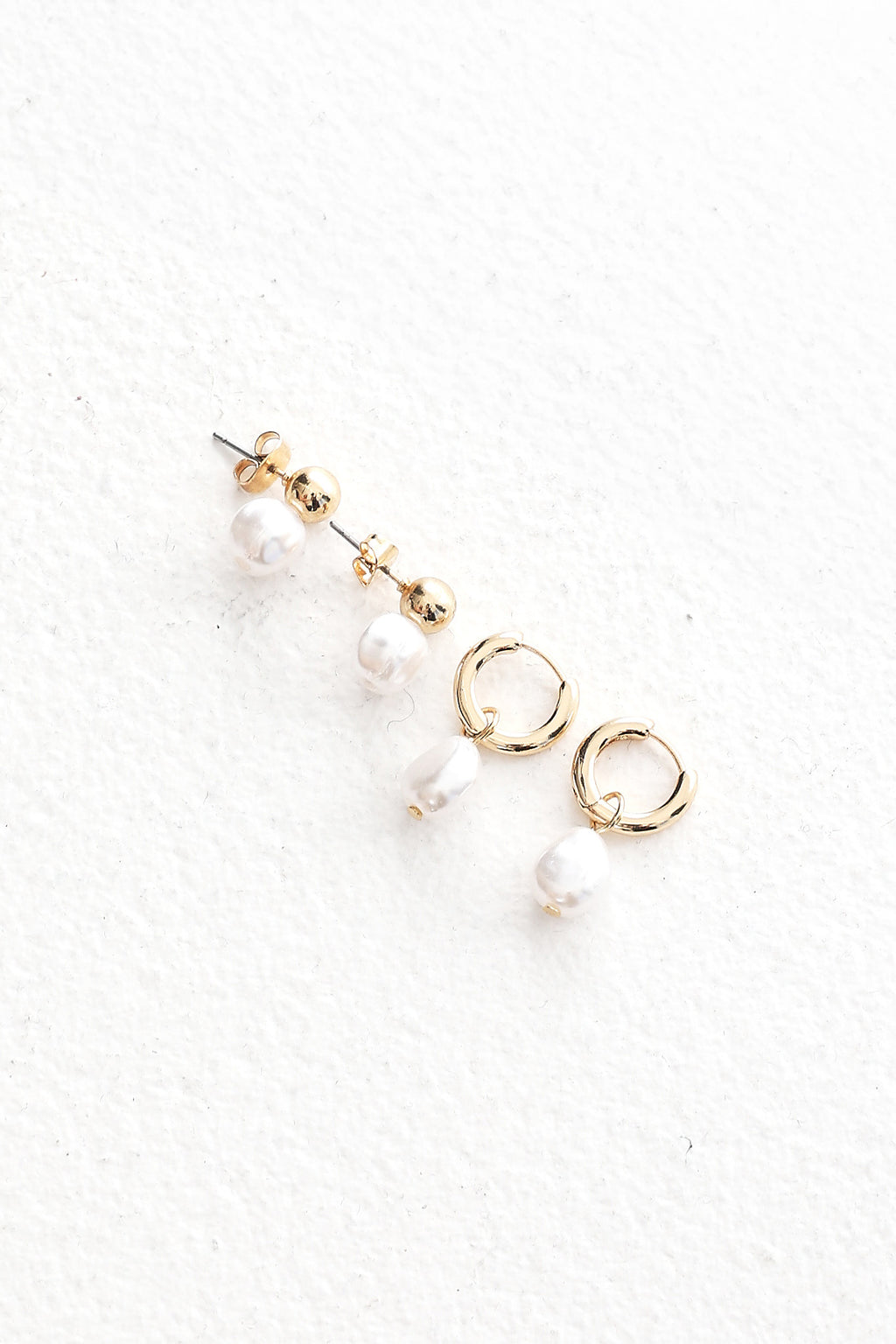 Isadore Hoop And Stud Earrings Set Gold Pearl by Selfie Leslie Australia
