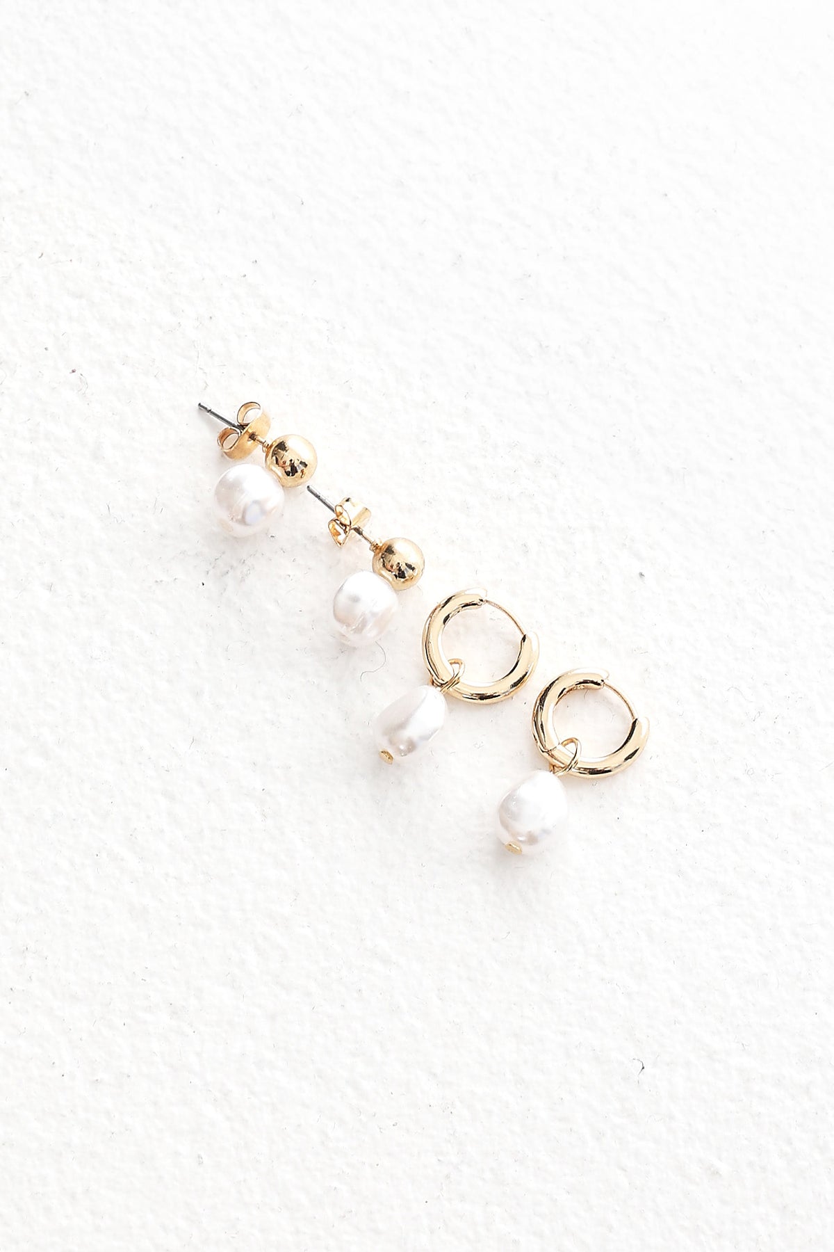 Isadore Hoop And Stud Earrings Set Gold Pearl by Selfie Leslie Australia
