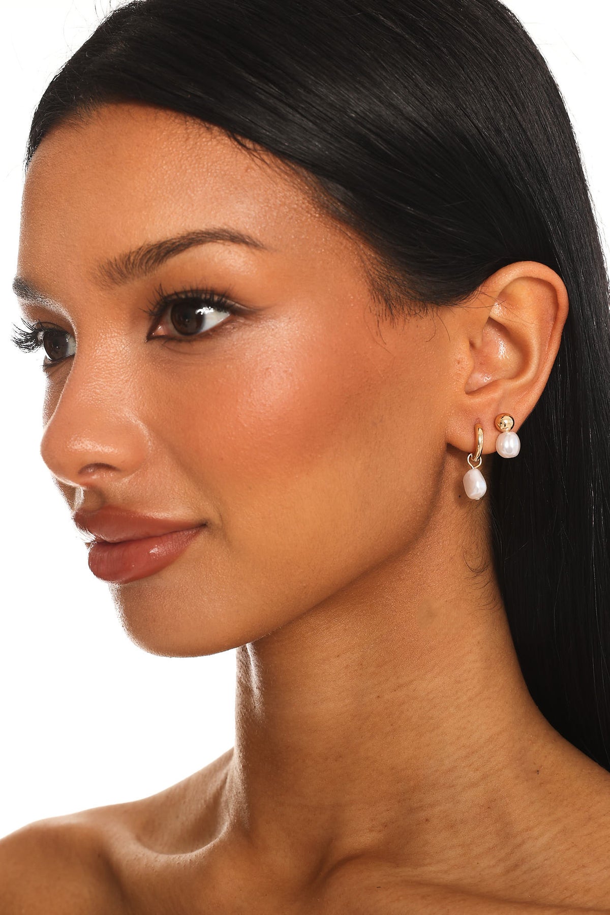 Isadore Hoop And Stud Earrings Set Gold Pearl by Selfie Leslie Australia