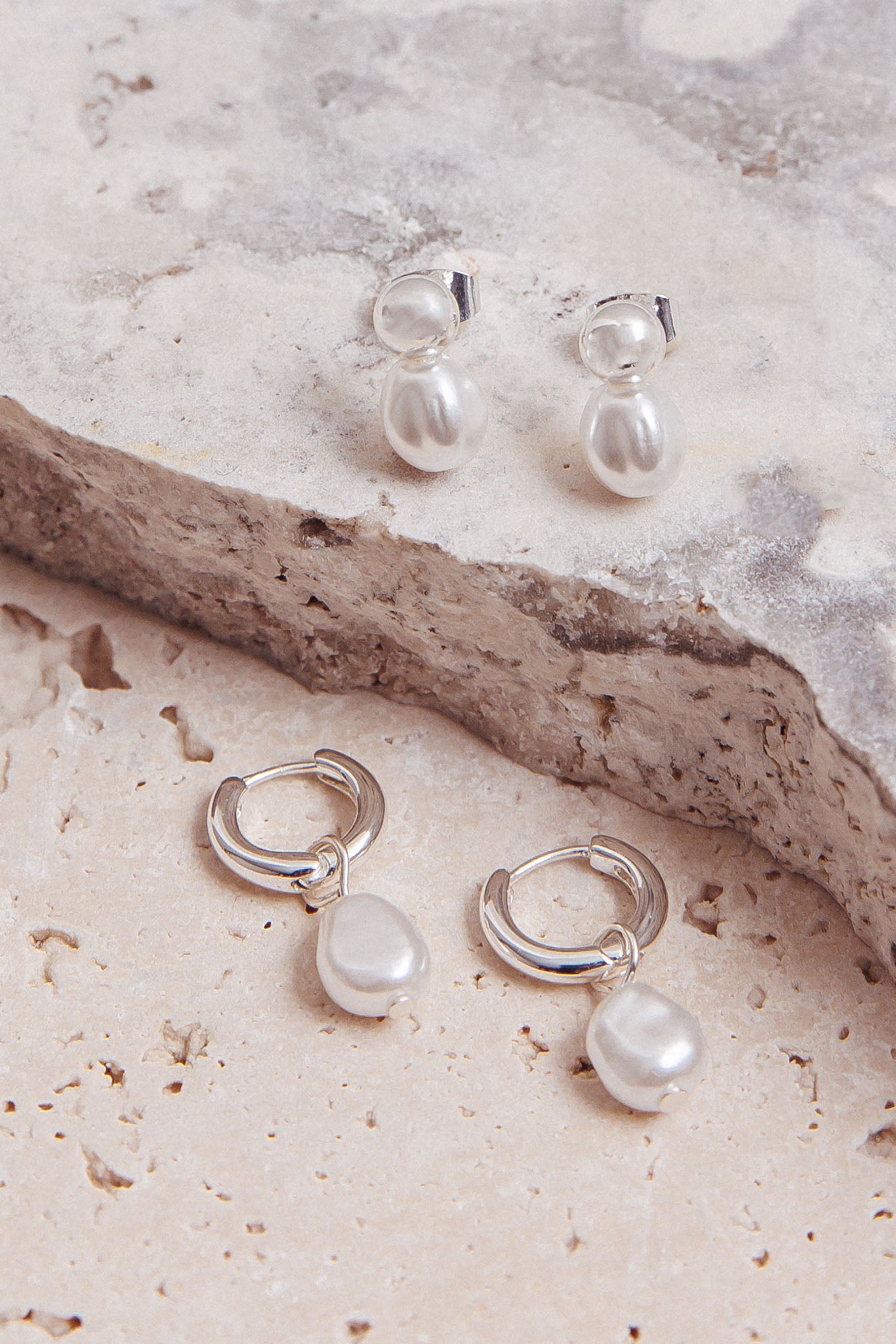 Isadore Hoop And Stud Earrings Set Light Silver/Pearl by Selfie Leslie Australia
