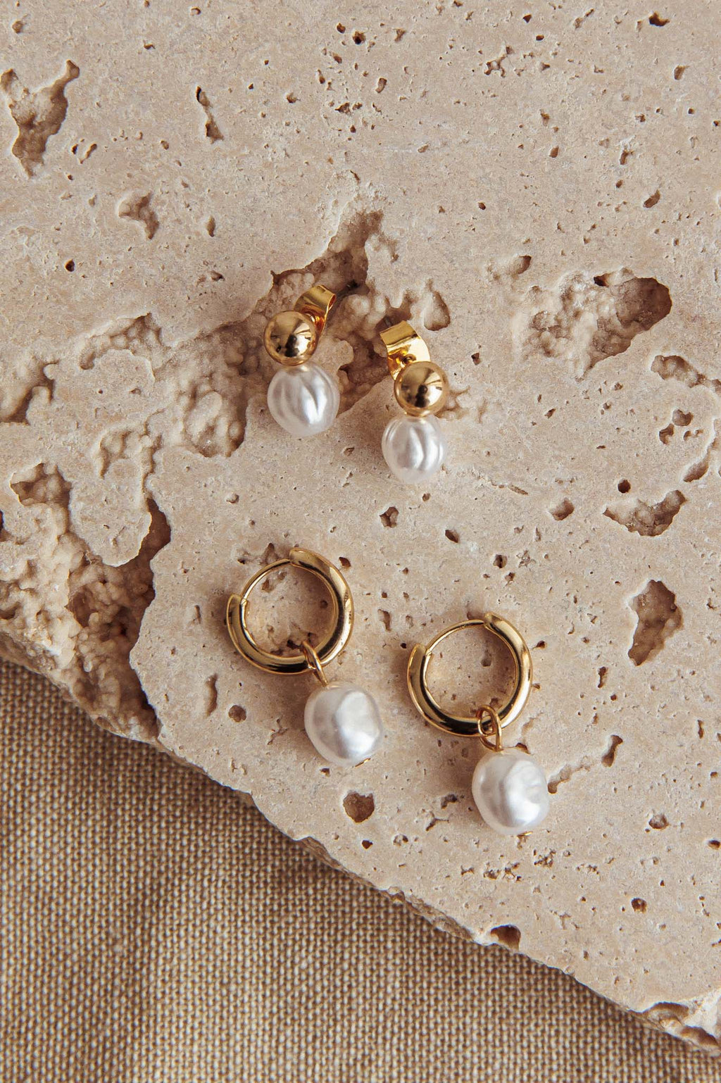 Isadore Hoop And Stud Earrings Set Gold Pearl by Selfie Leslie Australia