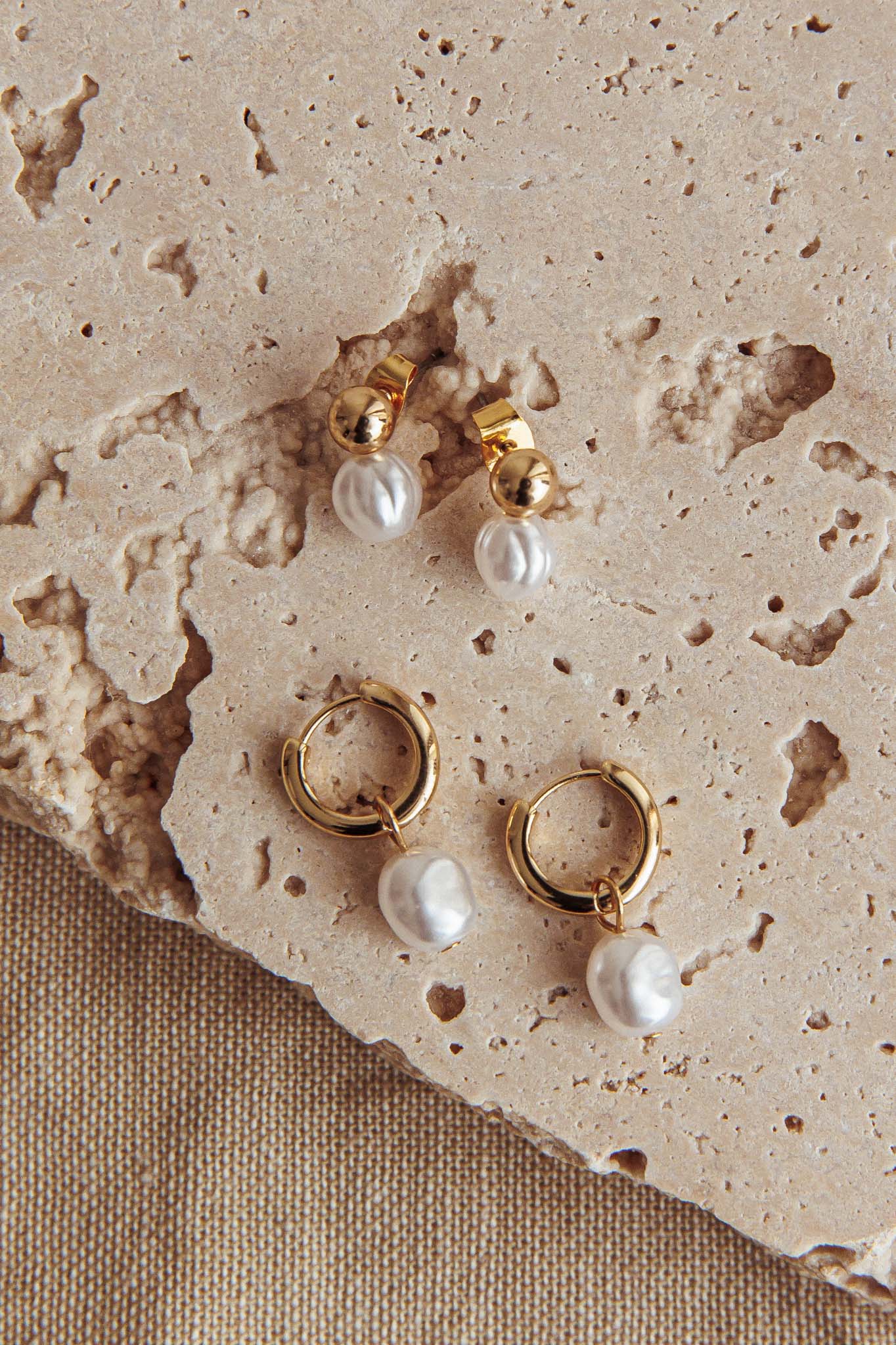 Isadore Hoop And Stud Earrings Set Gold Pearl by Selfie Leslie Australia