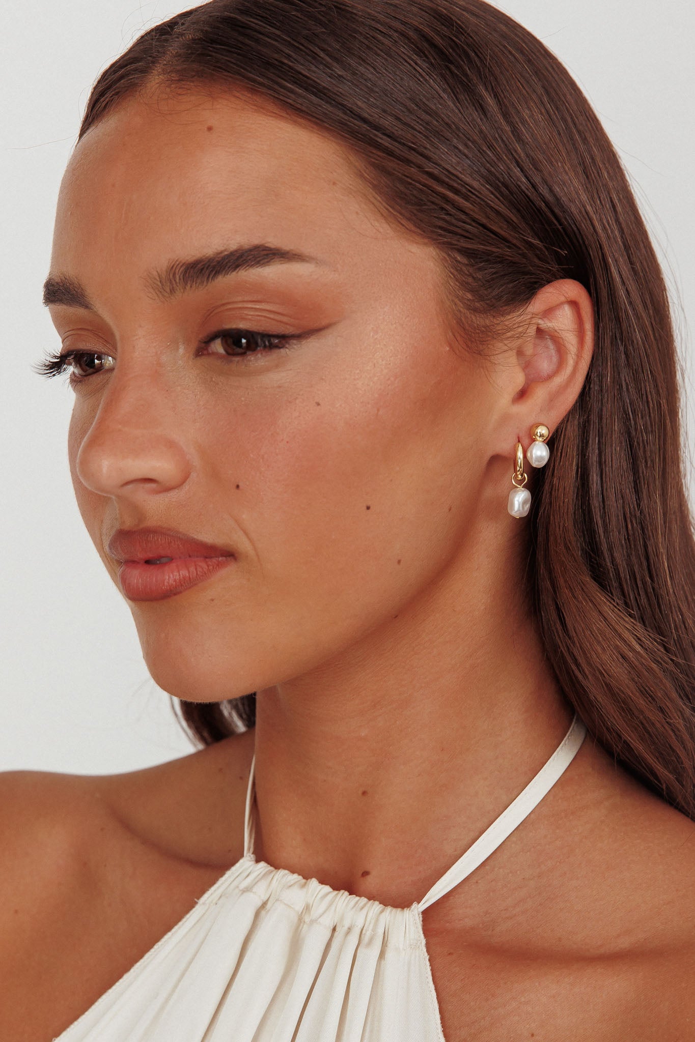 Isadore Hoop And Stud Earrings Set Gold Pearl by Selfie Leslie Australia