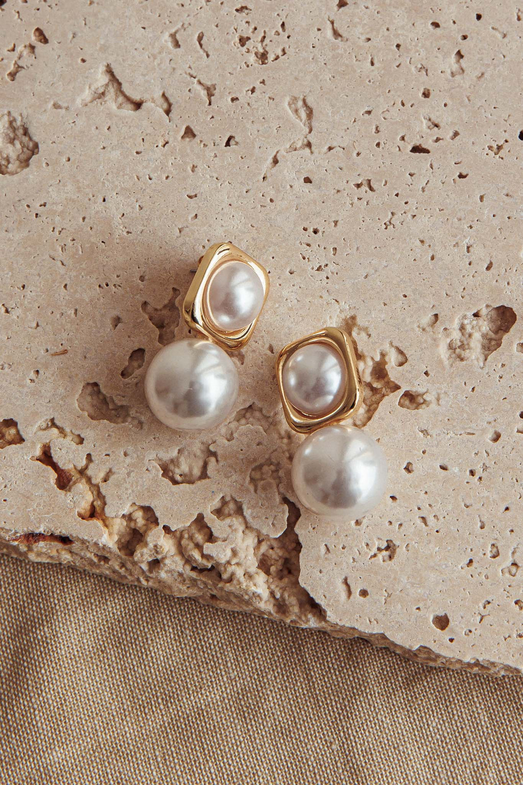 Clara Square Pearl Drop Earrings Gold Pearl by Selfie Leslie Australia