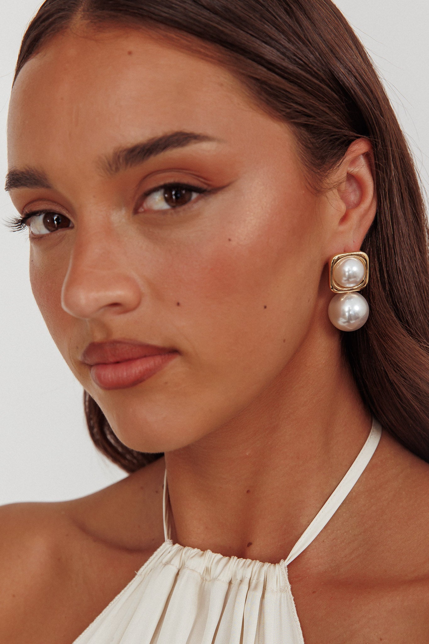 Clara Square Pearl Drop Earrings Gold Pearl by Selfie Leslie Australia