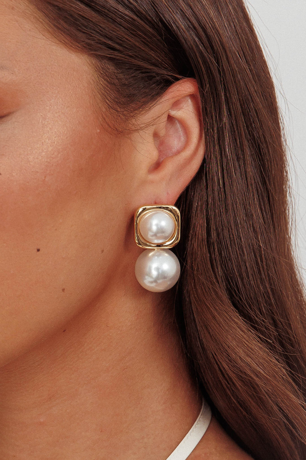 Clara Square Pearl Drop Earrings Gold Pearl by Selfie Leslie Australia