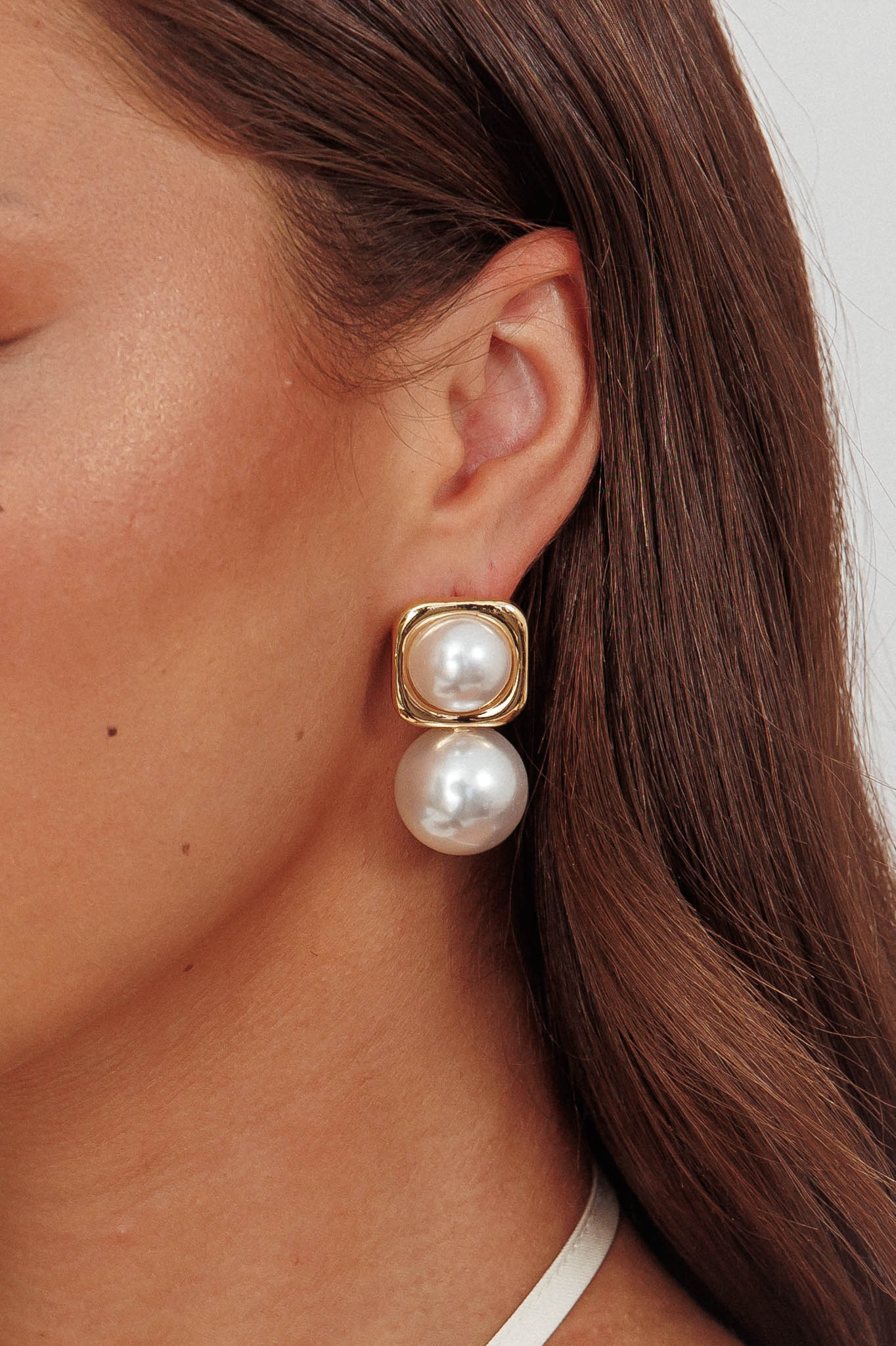 Clara Square Pearl Drop Earrings Gold Pearl by Selfie Leslie Australia