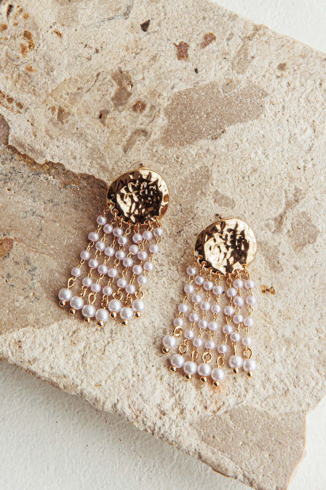 Alina Hammered Circle Tassel Earrings Gold Pearl by Selfie Leslie Australia