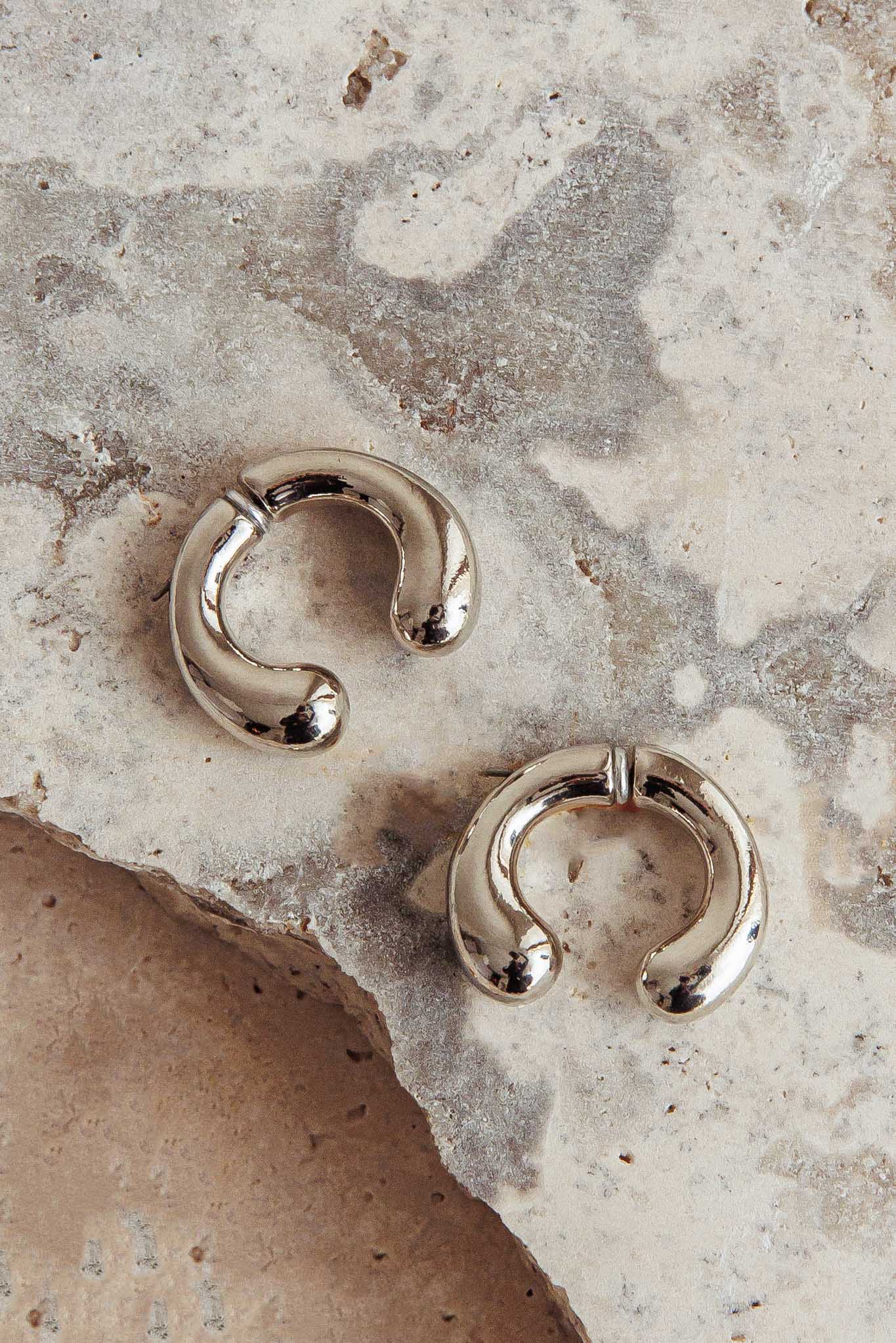 Chiara Half Hoop Stud Earrings Dark Silver by Selfie Leslie Australia