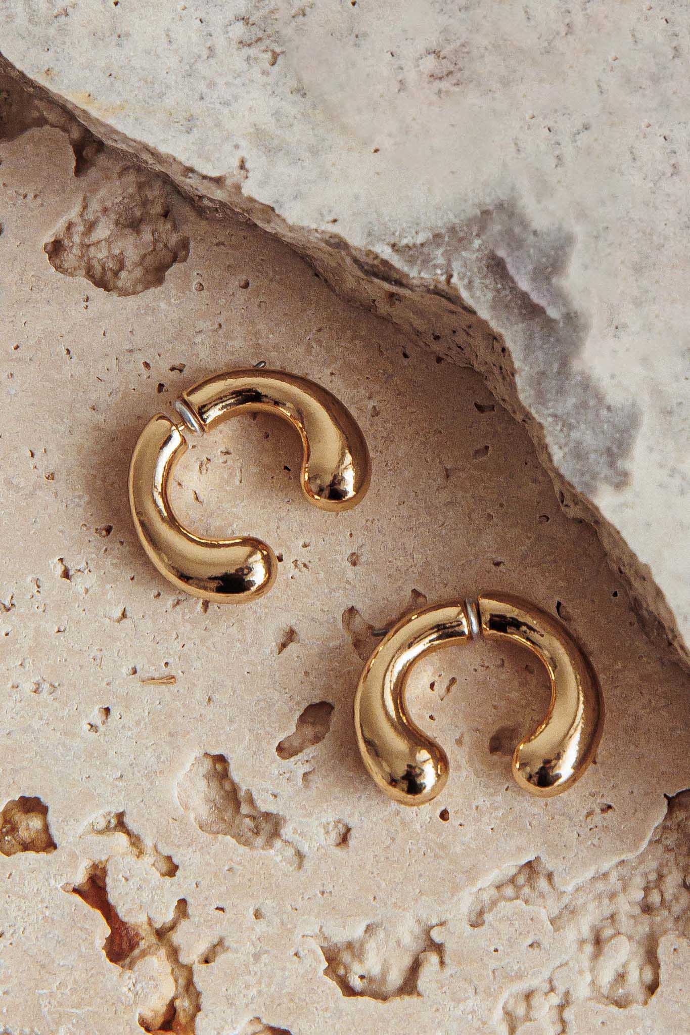 Chiara Half Hoop Stud Earrings Gold by Selfie Leslie Australia