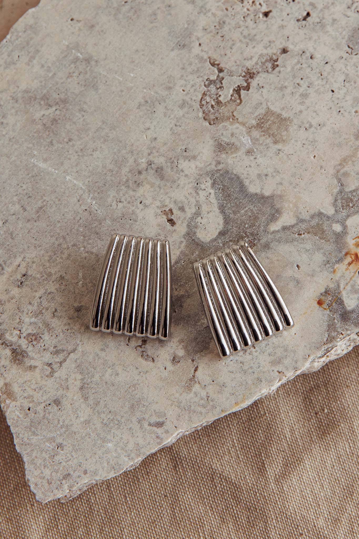 Parker Ridged Geometric Earrings Dark Silver by Selfie Leslie Australia