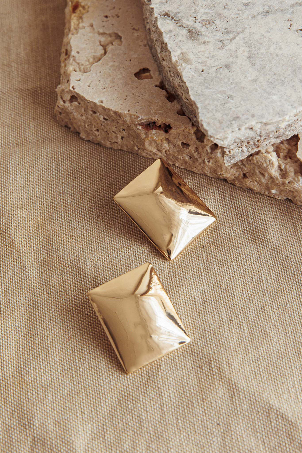 Hendrix Rectangle Cabochon Earrings Gold by Selfie Leslie Australia